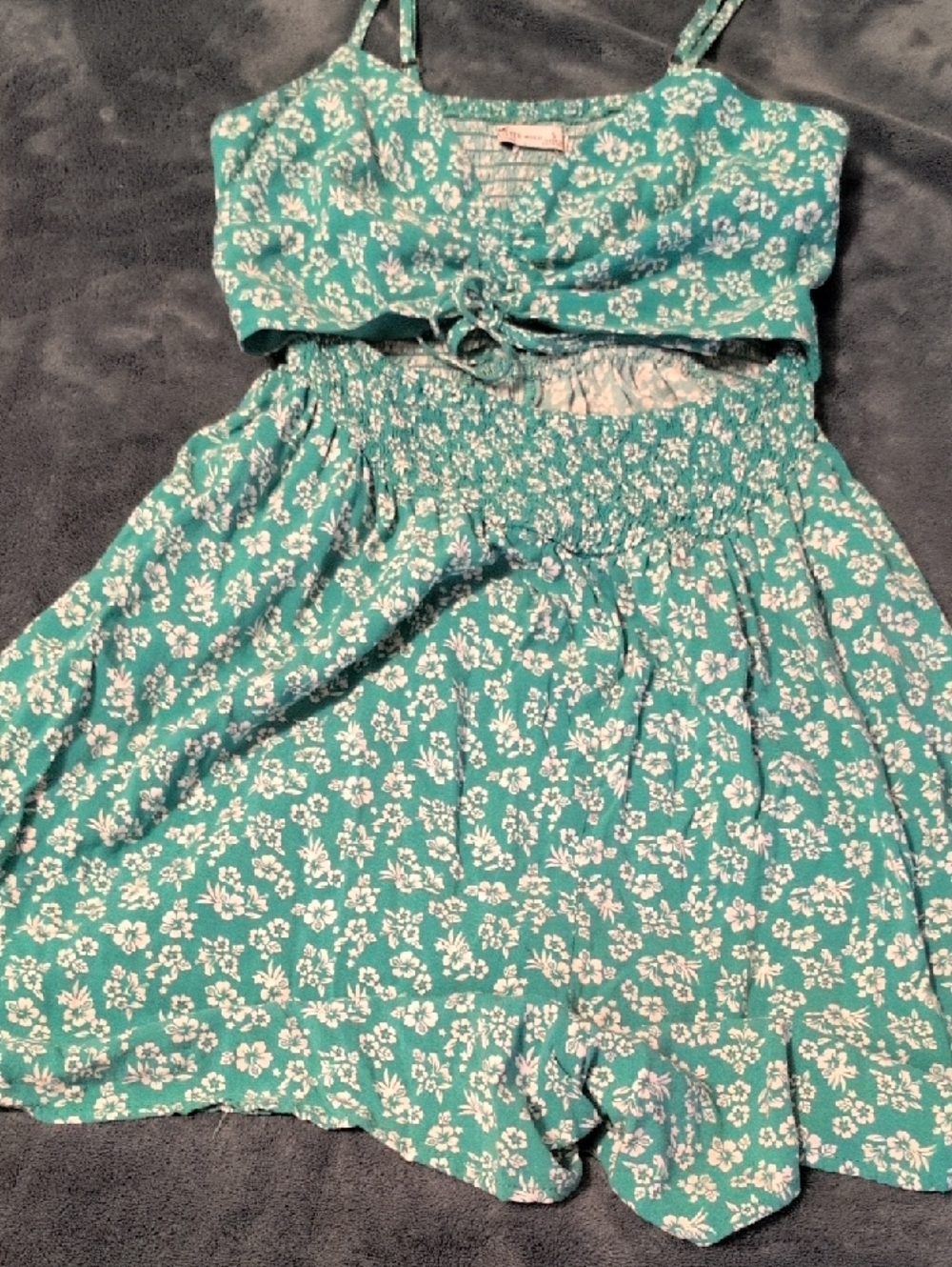 Hollister Teal Floral Smocked Jumpsuit - Picture 2 of 2
